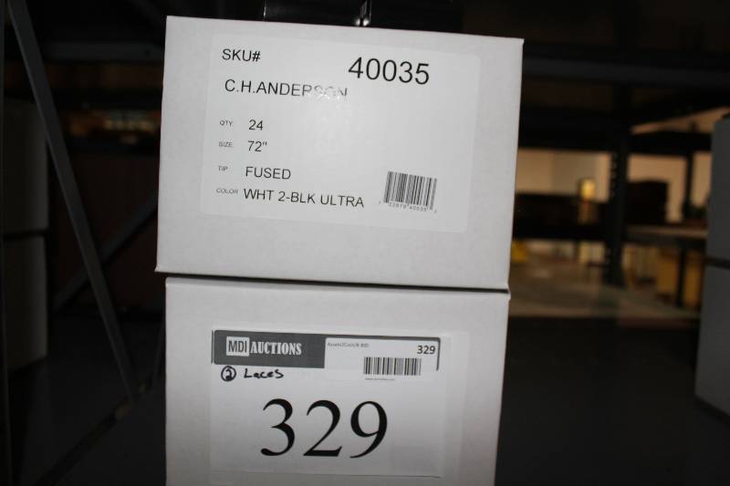 lot 329 image: Box Lot of (2) The Ultra Lace Sonic Tip Skate Lace 72 White wBlack 24perBox.