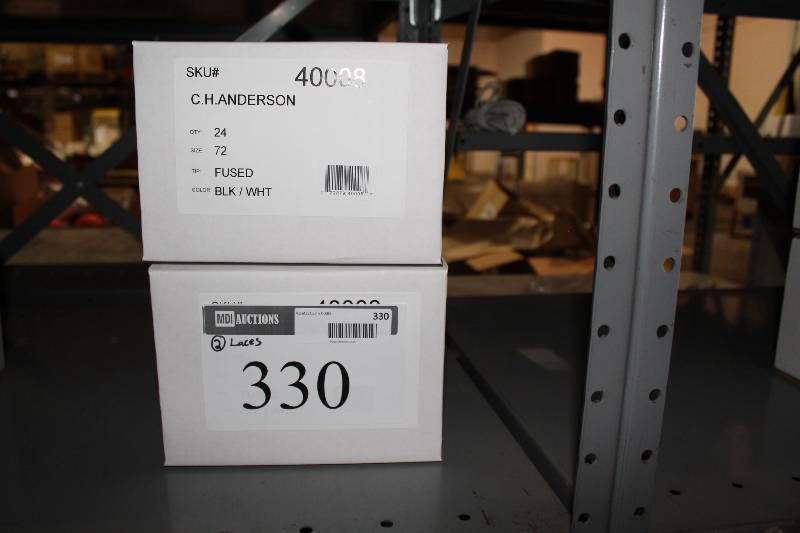 lot 330 image: Box Lot of (2) The Ultra Lace Sonic Tip Skate Lace 72 Black wWhite 24perBox.