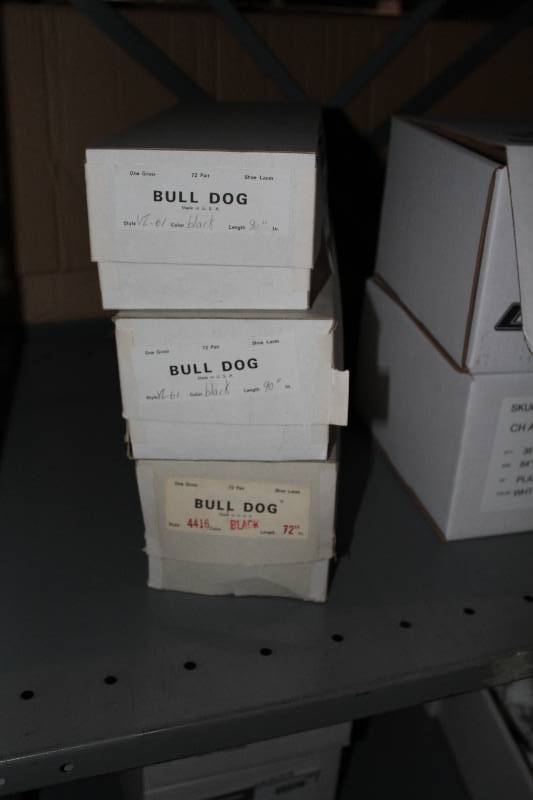 lot 342 image: Box Lot of (3) Bull Dog Shoe Laces 90 Plastic Black 72perBox.