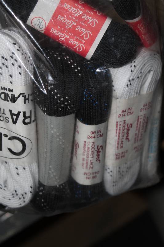 lot 345 image: Box Lot of (2) Hockey Laces Including C.H.A. Hockey Laces, 120, Fused Tip, White 2-Black Ultra And More.