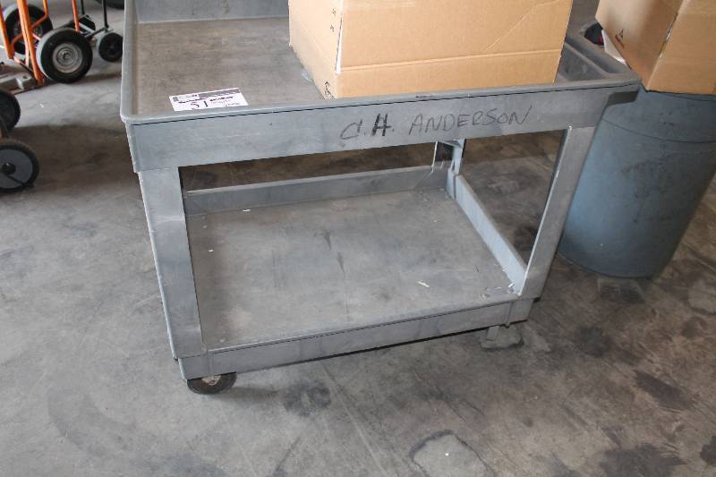 lot 51 image: Plastic Cart wWheels & Lower Shelf Handle 40 x 26 x 32.