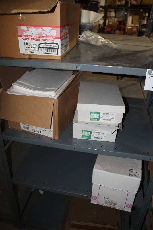 lot 384 image: Contents of Shelves Including White Woven Booklet, 9.5 x 12 58 9.5 x 11 Blank 20# Bond And More.