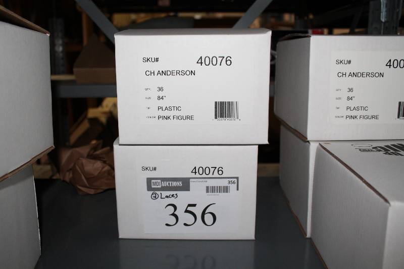 lot 356 image: Box Lot of (3) C.H.A. Pink Figure Skating Laces Plastic Tan 36perBox.