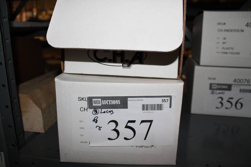 lot 357 image: Box Lot of (2) C.H.A. Pink Figure Skating Laces Plastic Tan 36perBox.
