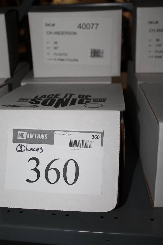 lot 360 image: Box Lot of (3) C.H.A. Pink Figure Skating Laces Plastic Tan 36perBox.