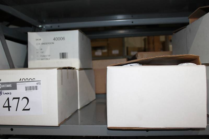 lot 472 image: Box Lot of (4) C.H.A. Hockey Laces 130 White -2 Black Fused app. 36 perbox.