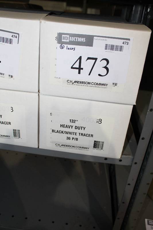 lot 473 image: Box Lot of (4) C.H.A. Heavy-Duty BlackWhite Tracer Laces, 132 36perbox.