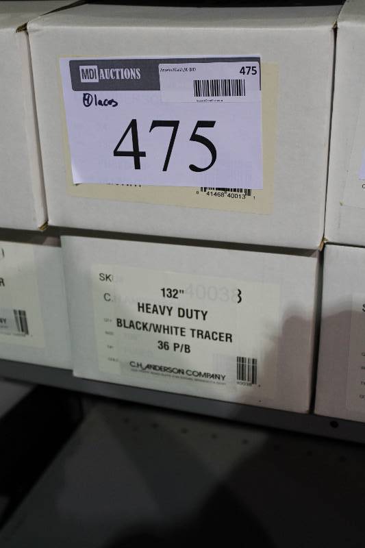 lot 475 image: Box Lot of (4) C.H.A. Heavy-Duty BlackWhite Tracer Laces, 132 36perbox.