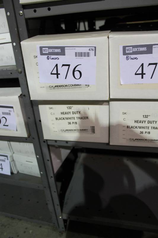 lot 476 image: Box Lot of (4) C.H.A. Heavy-Duty BlackWhite Tracer Laces, 132 36perbox.