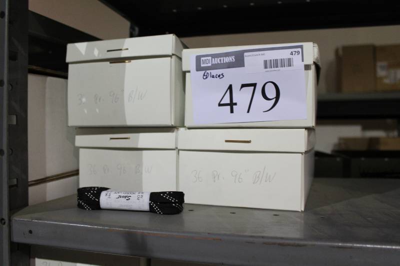 lot 479 image: Box Lot of (4) C.H.A. Heavy-Duty BlackWhite Tracer Laces, 96 36perbox.