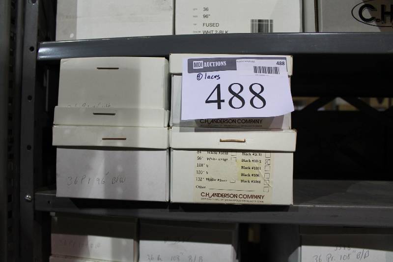 lot 488 image: Box Lot of (4) C.H.A. Hockey Laces 96 BlackWhite app. 36perBox.