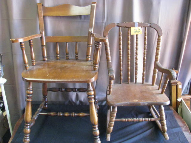 two child size chairs one is a rocker