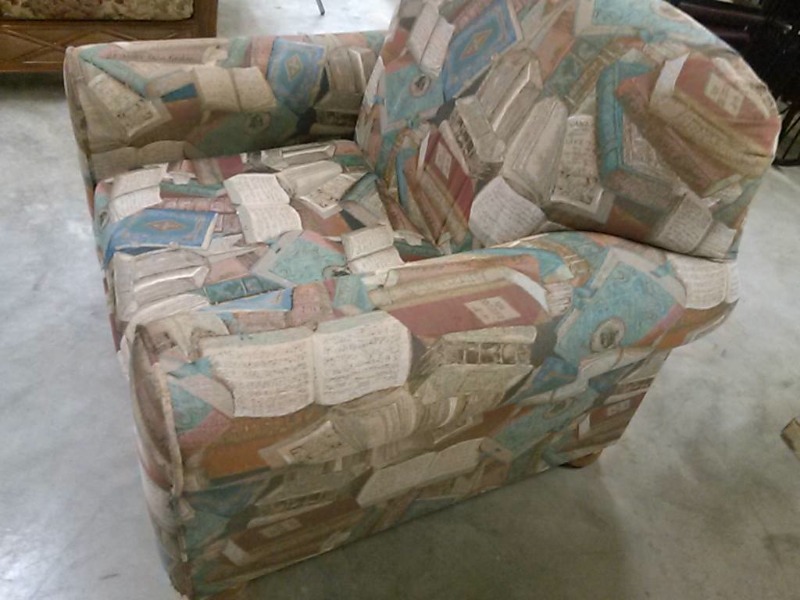 Beautiful High End Oversized And Over Stuffed Chair With Book Print fabric-LIKE NEW