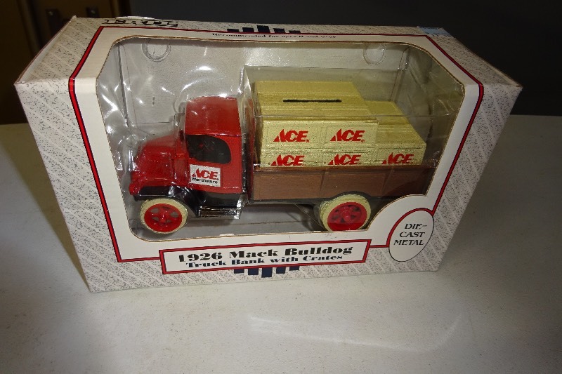 lot 11 image: Ertl 1926 Mack Bulldog Truck Bank with Crates Ace Hardware