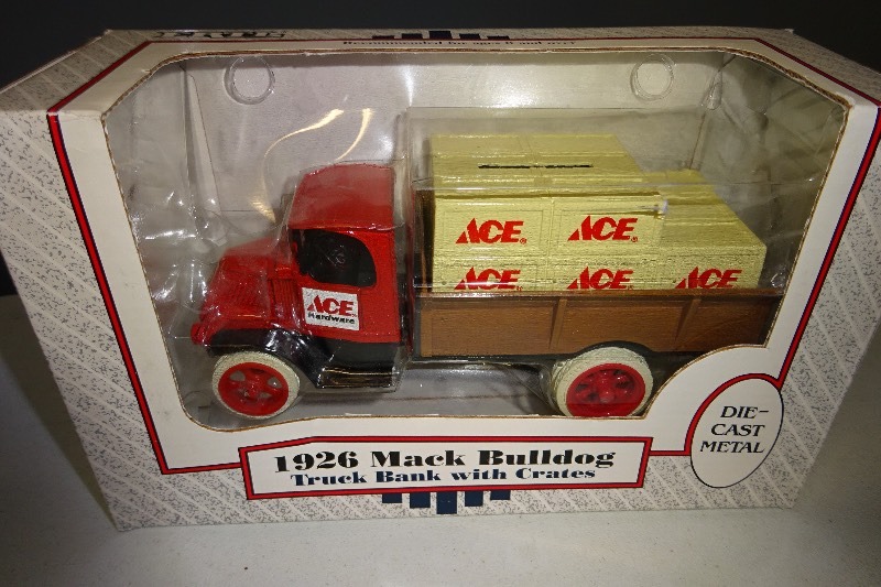 lot 30 image: Ertl 1926 Mack Bulldog Truck Bank with Crates Ace Hardware