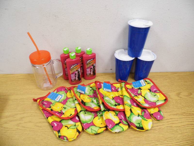 Floor Refinisher, Oven Mitts, Drink Containers