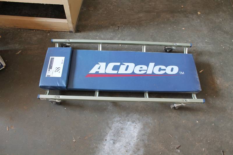 lot 38 image: A.C. Delco Creeper Rolling Cart wBack Rests For Working Under Autombiles Metal Frame.