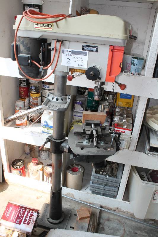 lot 2 image: Ridgid Drill Press wStand Model DP15501 Serial AM032304042 21 x 25 x 26 Tested & Operational.