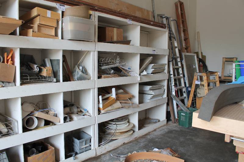 lot 50 image: Lot of (3) Wooden Shelves wMultiple Cubbies 23 x 96 x 96 Does Not Include Contents.