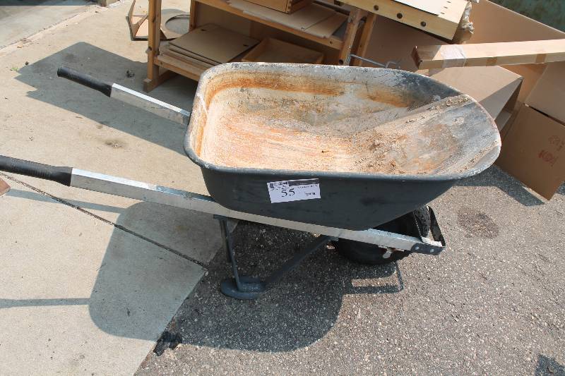 lot 55 image: Metal Wheel Barrow wWooden Handles & Grips 59 x 26 x 28.5.