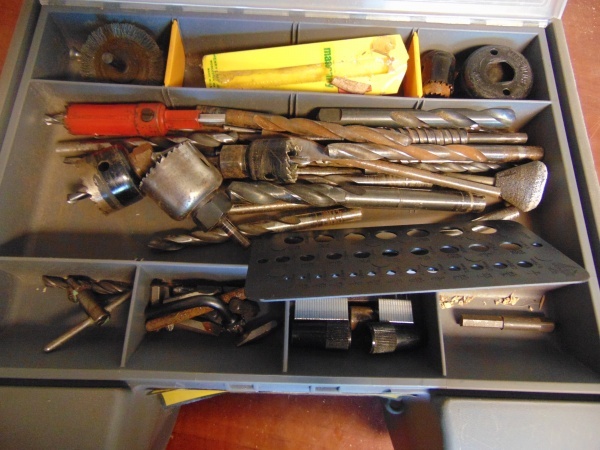 lot 136 image: Storage Box With Misc Drill Bits and Misc Contents