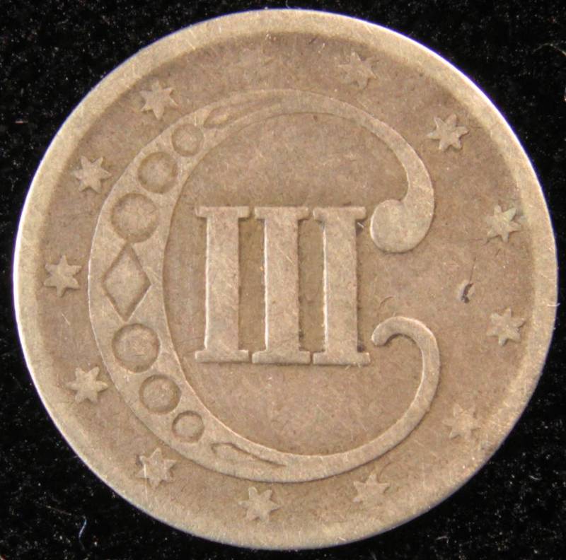 1852 US 3 CENT SILVER PIECE