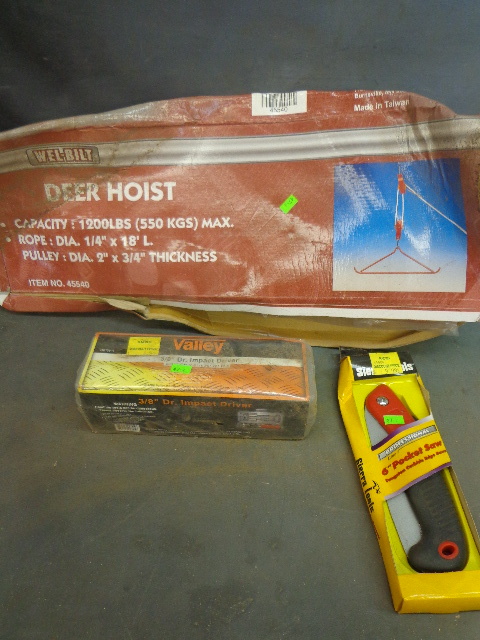 Deer Hoist , Pocket Saw, 38 Dr. Impact Driver