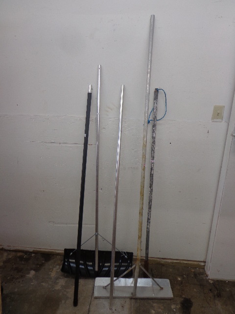 roof snow rakes, pry bar, cement trowel