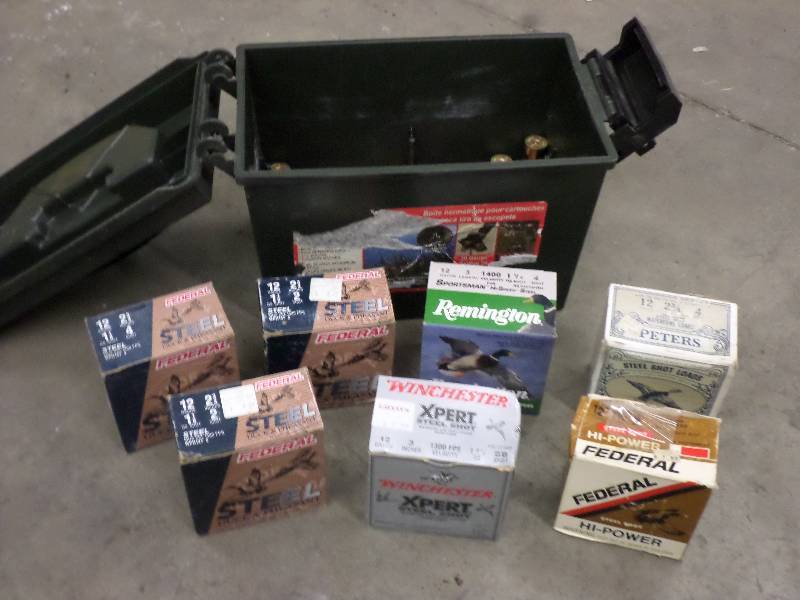 lot 123 image: Ammo Box With (7) Boxes Of 12-Gaug...