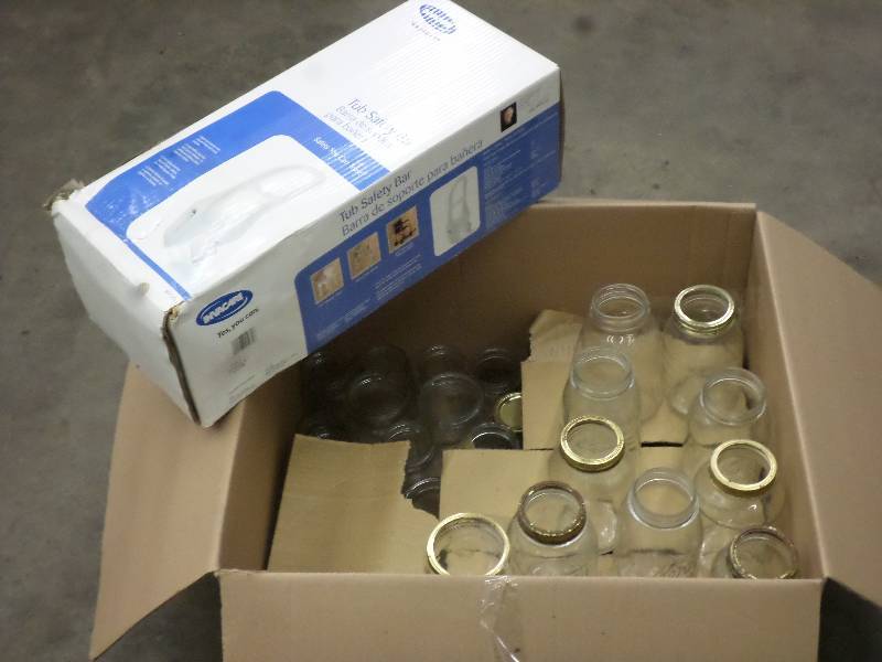 lot 146 image: Box Of Misc Canning Jars & Invacare...