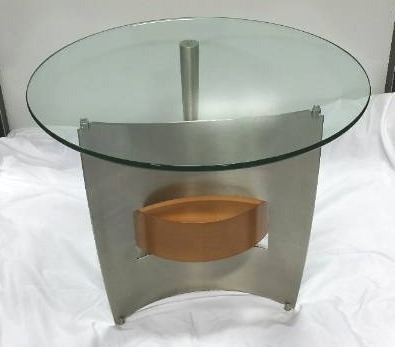 Very Modern MetalWoodGlass Side Table.