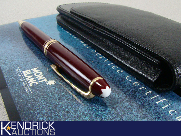 lot 2 image: New MINT Montblanc Meisterstuck 164 Burgundy Ball Point Pen and Leather Case