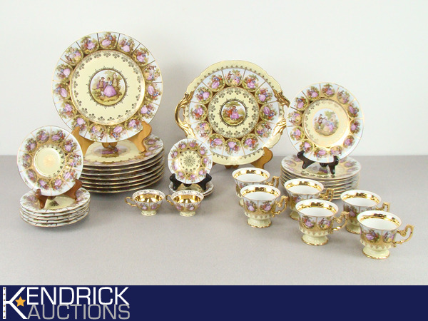 lot 30 image: Mint UNUSED Condition 34 Piece Set of Hand Painted Bavaria Love Story Dishes