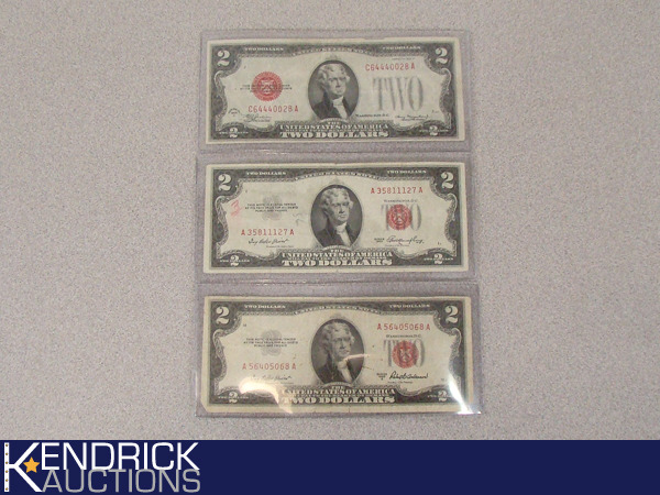 lot 74 image: 3 US Silver Certificate Two Dollar Notes