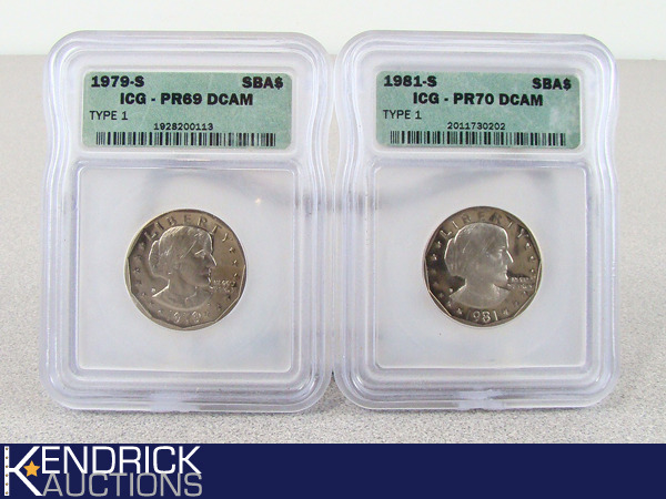 lot 77 image: 2 Professionally Graded Susan B. Anthony Coins