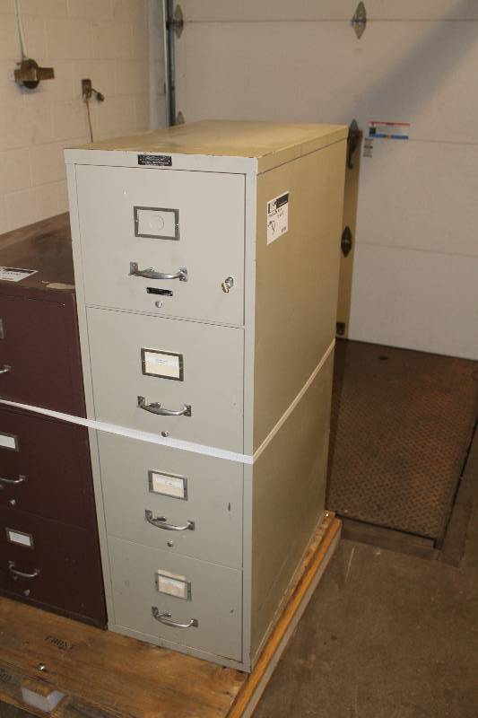 lot 9 image: Fire Safe Metal Filing Cabinet wLocks & Handles Underwriters Laboratories, Inc. Includes Key 4 Drawers 17 x 30 x 52.