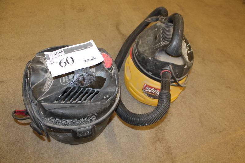 lot 60 image: Lot of (2) Including Shop Vac 2.5 Gal Wet Dry Vac wCord Emerson Electric WetDry Vac wCord & Hoses.
