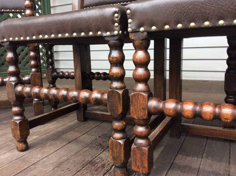 Set of 6 Oak Chairs w New Leather