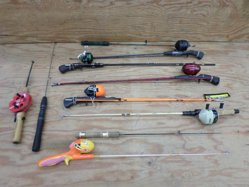 lot 21 image: Box Of Misc Fishing Rods, Ice Rods,...