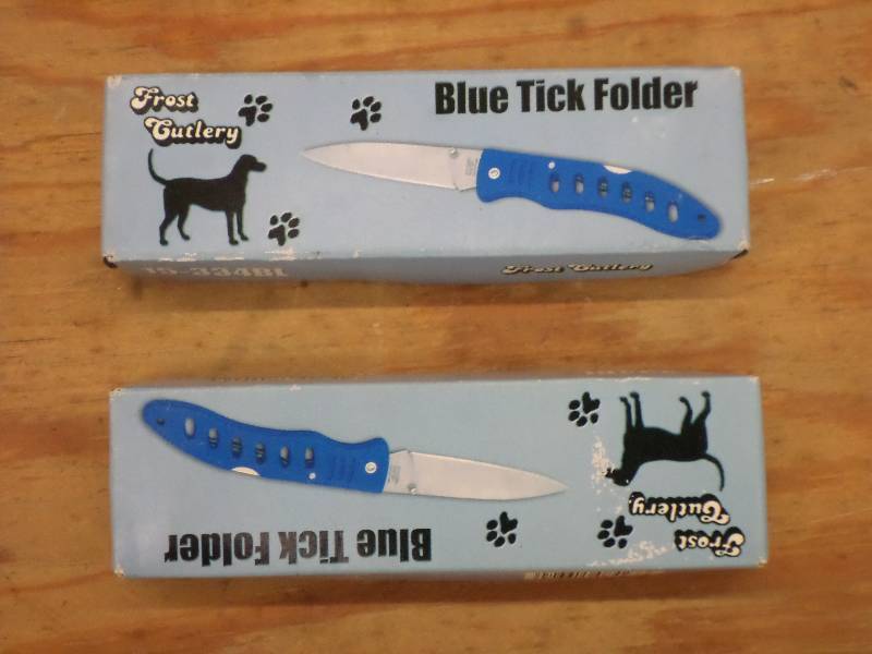 lot 122 image: (2) Frost Cutlery Blue Tick Folder ...