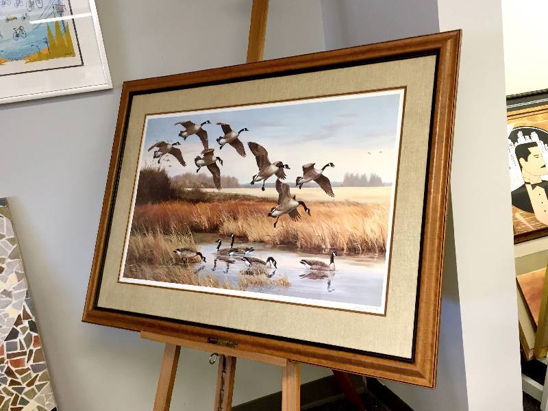 lot 19 image: Maynard Reece professionally framed 750 950 A Quiet Place Canada geese