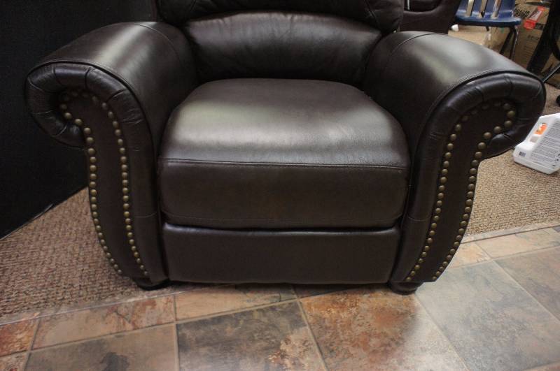 Elegant Top Grain Leather Chair - Dark Brown wBeaded Accents