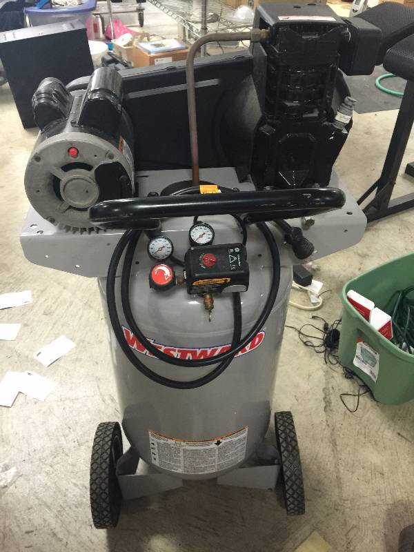 lot 4 image: Westward Air Compressor - Model# 4TW29B is a 5.0 HP 20 gallon vertical air compressor