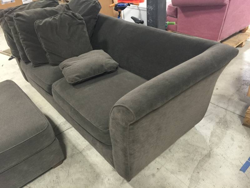 lot 70 image: Love Seat with Ottoman and Throw Pillows