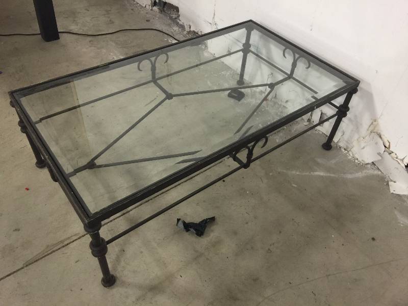 lot 79 image: Glass Coffee Table with Metal Base