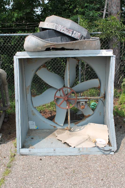 lot 93 image: Commercial Fan Unit wHousing & Cord Metal Includes Miscellaneous Parts & Hardware 56 x 36 x 58.