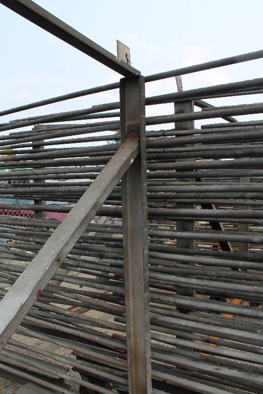 lot 124 image: Large Metal Racking Units wWheels Pole Shelves On Both Sides For SidingTubing Storage 94 x 80 x 90.
