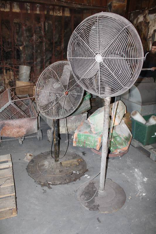lot 161 image: Lot of (2) Standing Fans wCircular Protective Cage & Stands Metal 75 & 60.