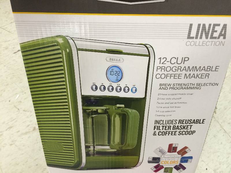 lot 21 image: Brand new BELLA 13839 Dots Collection 12-Cup Programmable Coffee Maker, Green retail $69