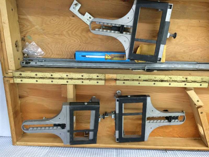 lot 232 image: wood box with drill bits and machine accessories